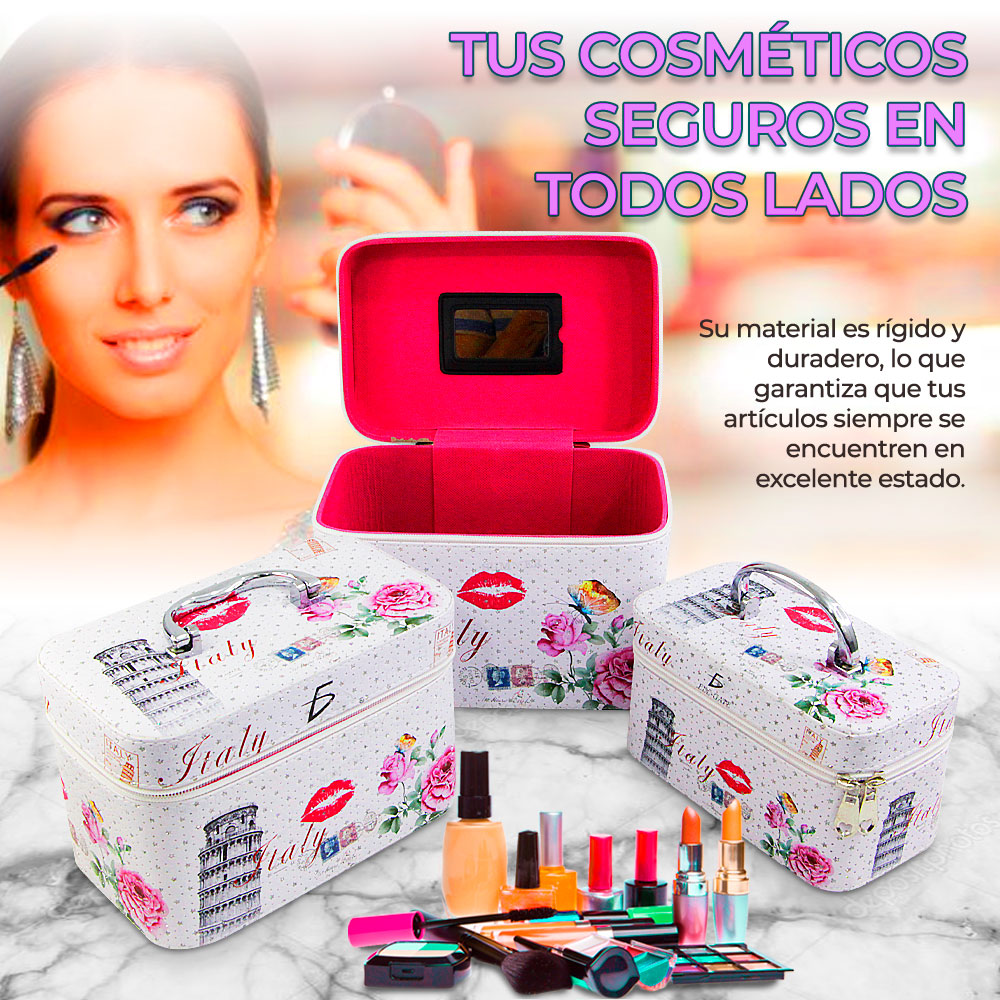 Cosmetiquera Neceser Estampado Kit De 3 Pzas Viaje Estuche MAQ.09.4