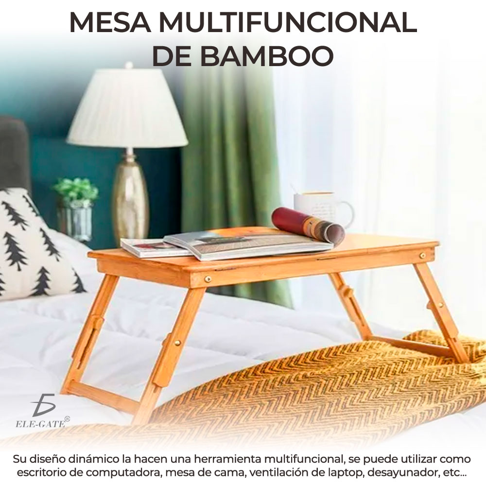 Mesa De Cama Bambu Base Enfriadora Para Laptop 2 Ventiladore