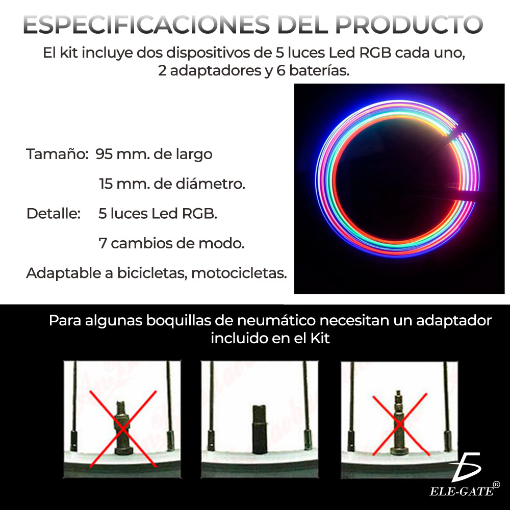 Par Luz Led Multicolor Valvula Tapon Llanta Bici Moto Auto