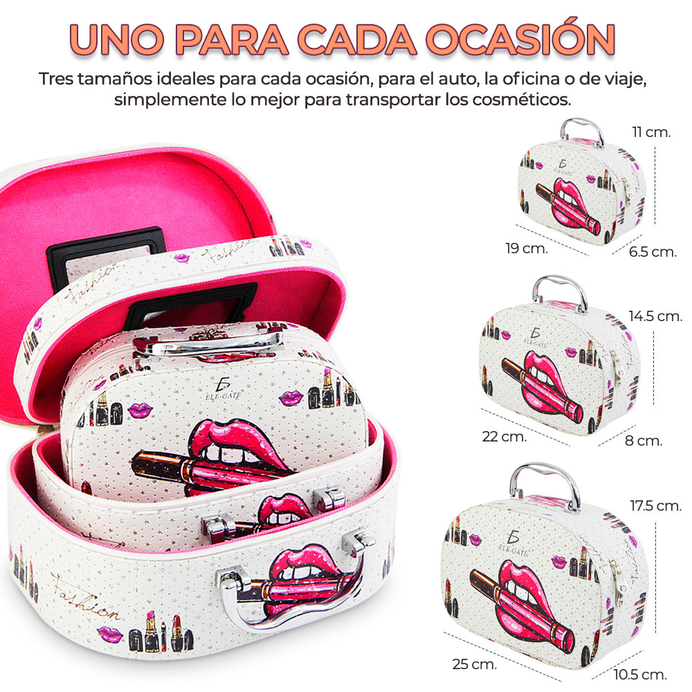 Cosmetiquera Neceser Estampado Kit De 3 Pzas Viaje Estuche MAQ.09.7