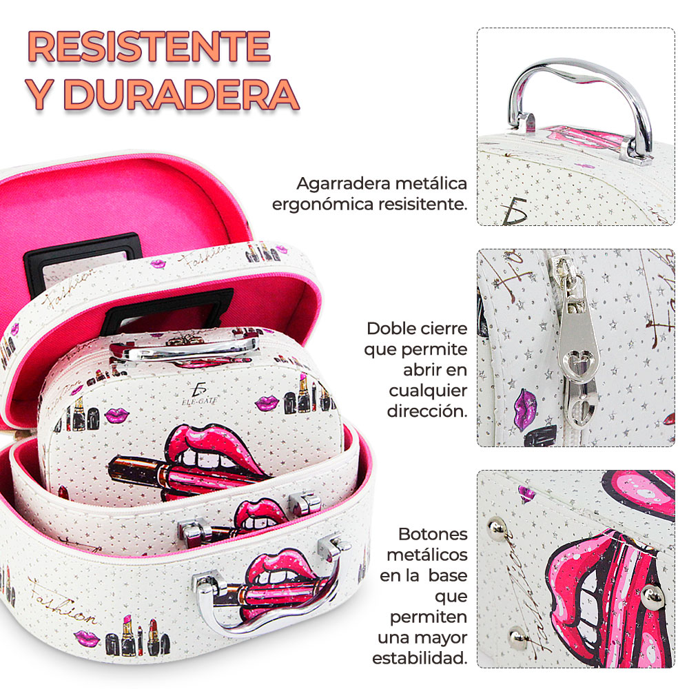 Cosmetiquera Neceser Estampado Kit De 3 Pzas Viaje Estuche MAQ.09.7