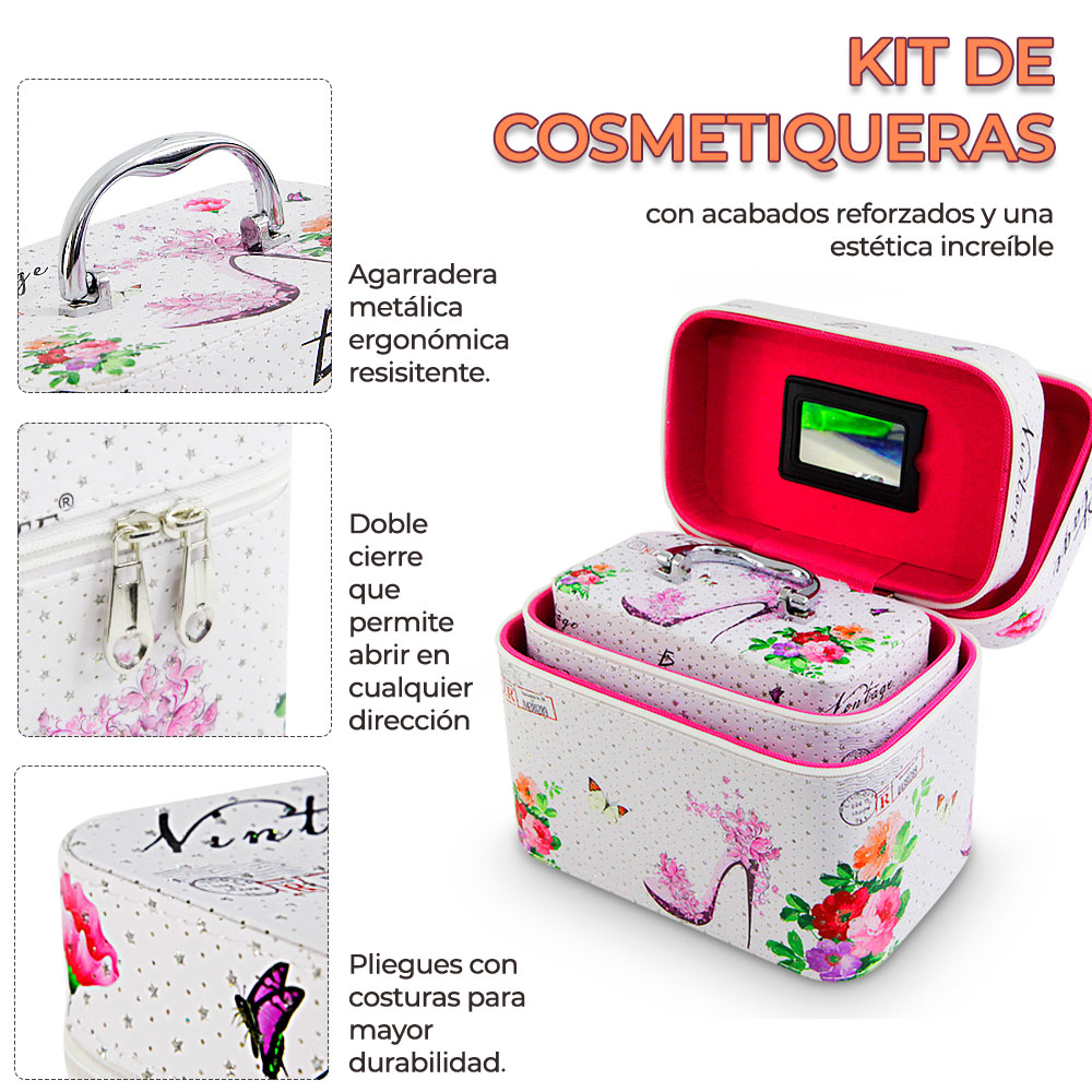 Cosmetiquera Neceser Estampado Kit De 3 Pzas Viaje Estuche MAQ.09.2