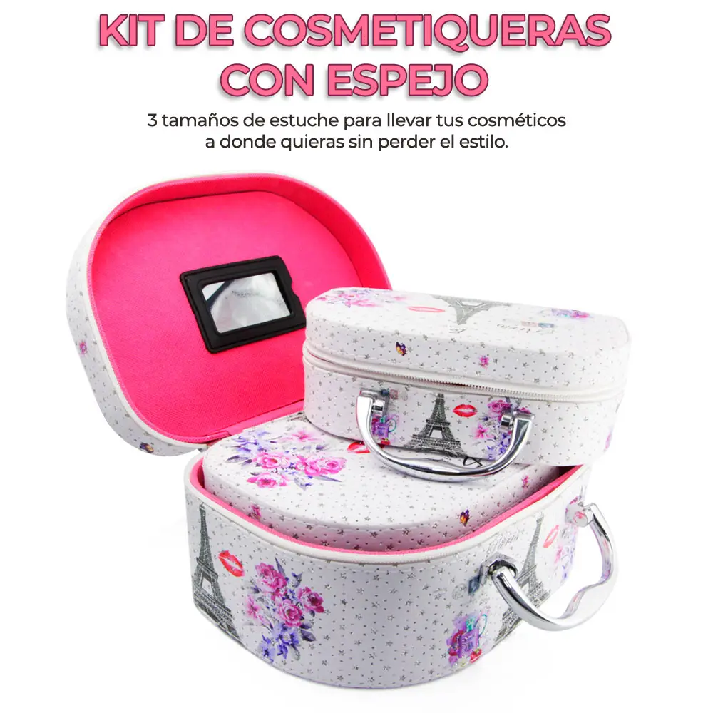 Cosmetiquera Neceser Estampado Kit De 3 Pzas Viaje Estuche MAQ.09.5