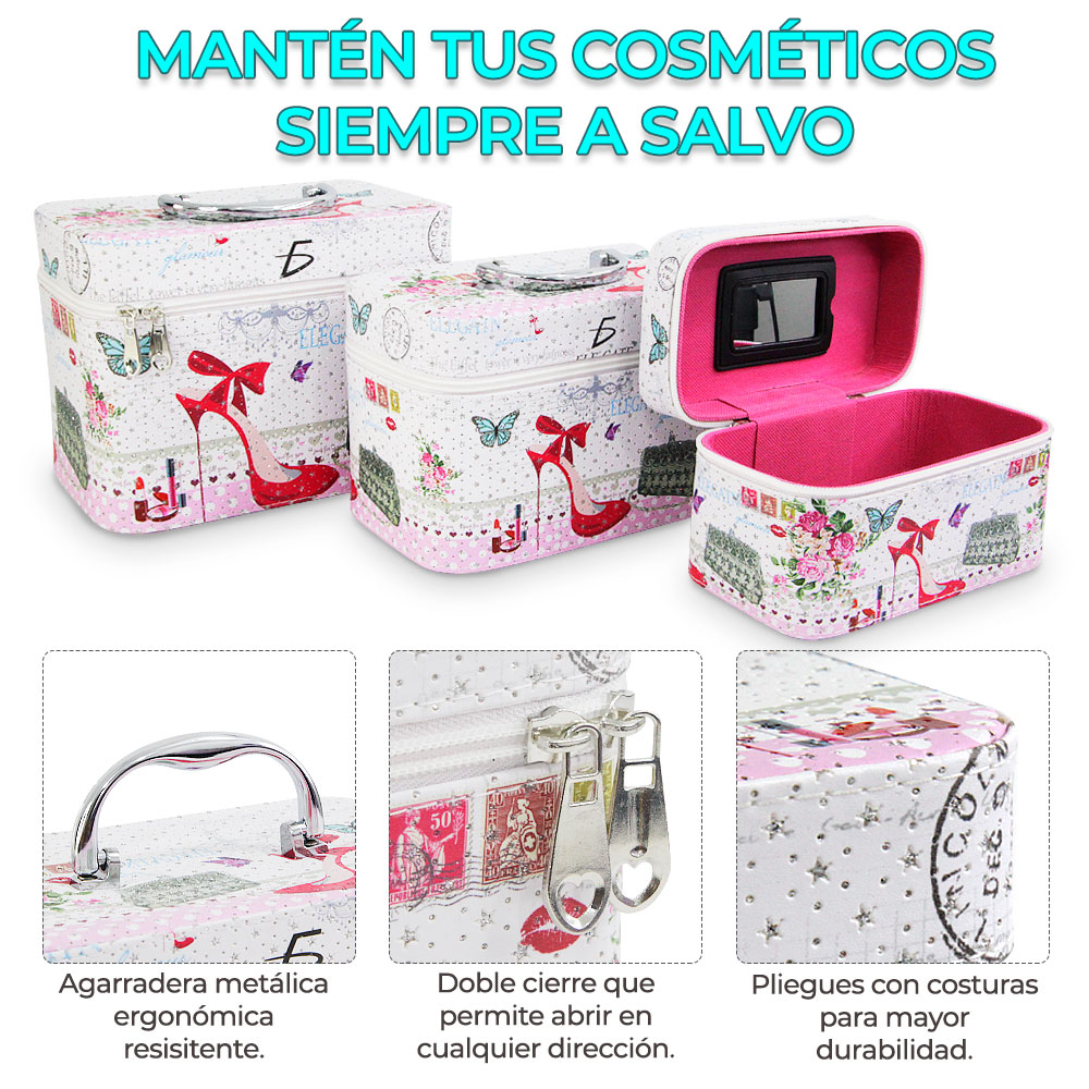 Cosmetiquera Neceser Estampado Kit De 3 Pzas Viaje Estuche MAQ.09.2