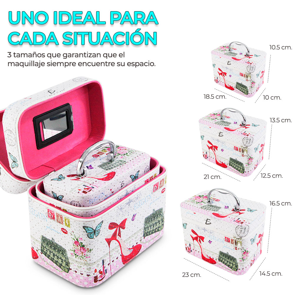 Cosmetiquera Neceser Estampado Kit De 3 Pzas Viaje Estuche MAQ.09.2