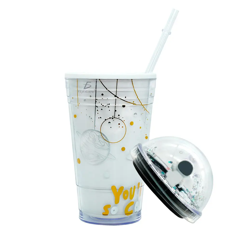 Vaso Con Popote Y Tapa De Cúpula Con Planeta Cósmico Resistente