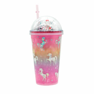 Vaso Con Popote Y Tapa De Cúpula Con Unicornio
