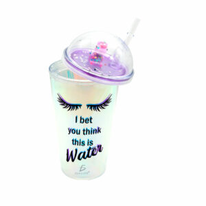 Vaso Con Popote Y Tapa De Cúpula Con Imagen de pestañas