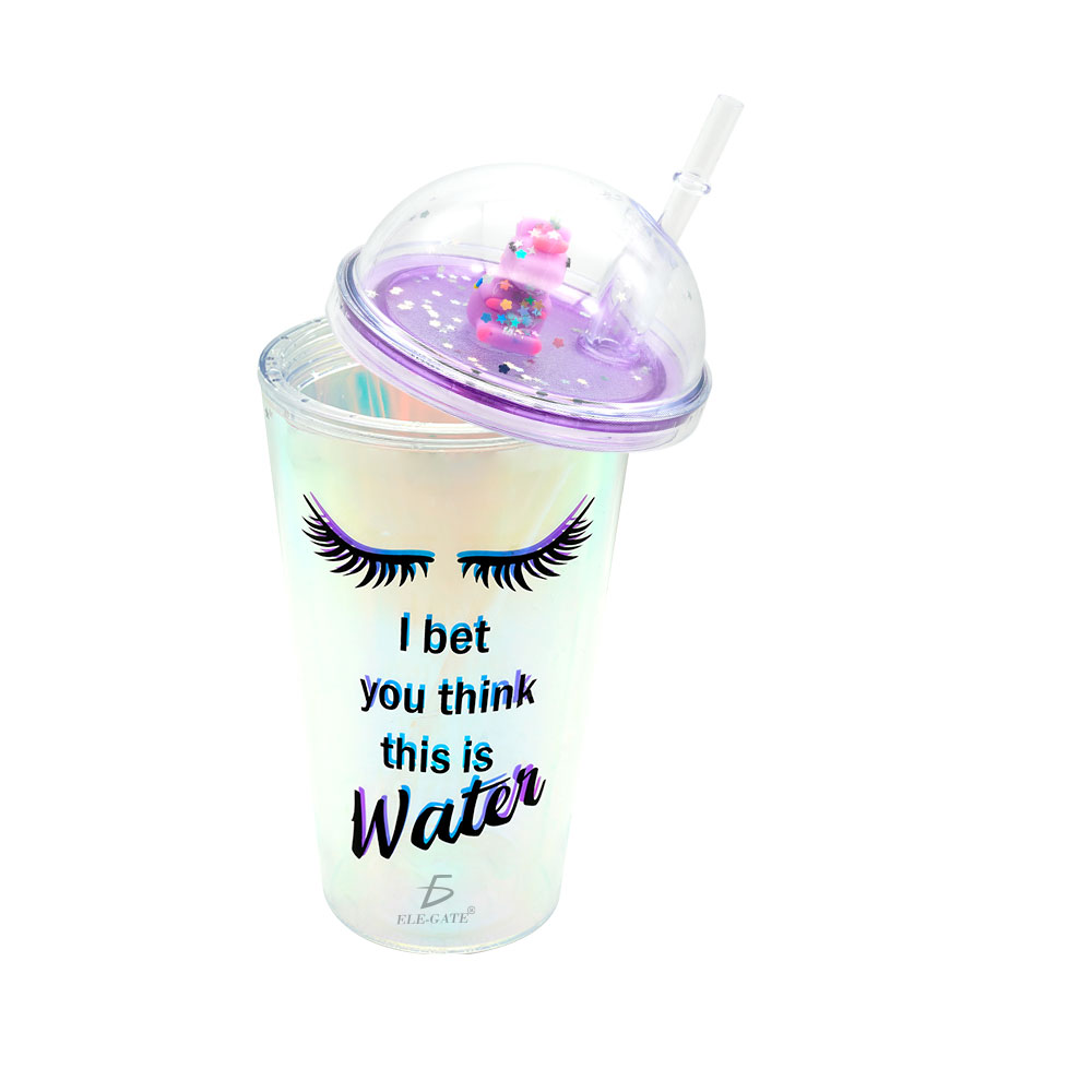 Vaso Con Popote Y Tapa De Cúpula Con Imagen de pestañas