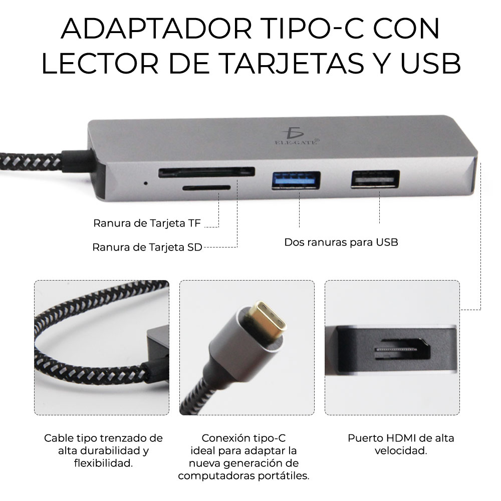 Hub Adaptador Hdmi 4k Usb 3.0 Sd Micro Sd Tipo C A Tipo C
