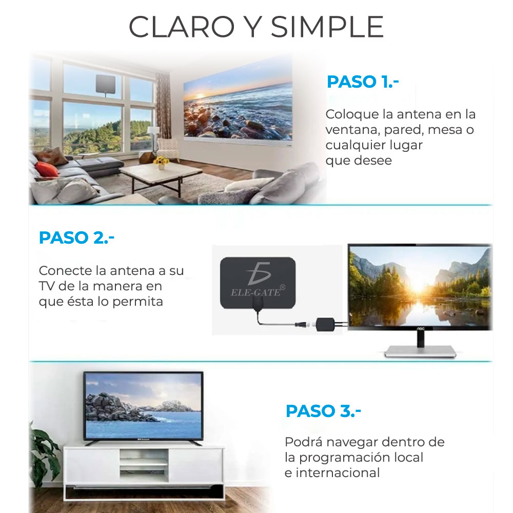 Antena De Tv Digital Hd 1080p Para Interiores Portátil
