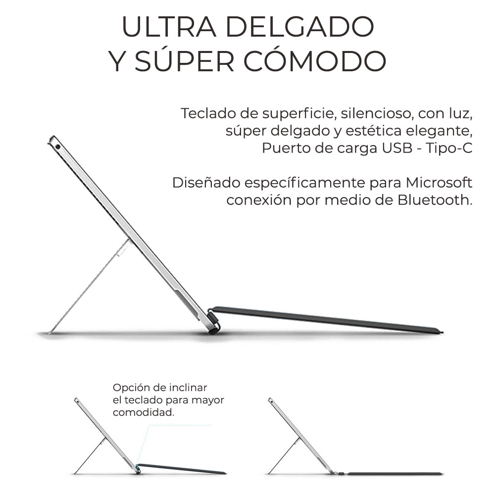 Teclado Táctil Bluetooth Para Surface Pro 5/4/3 Con Luz RGB