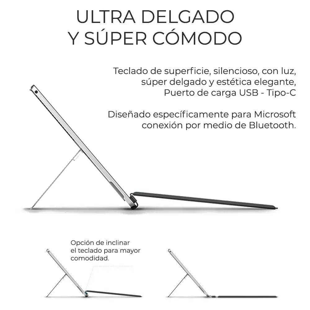 Teclado Táctil Bluetooth Para Surface Pro 5/4/3 Con Luz RGB