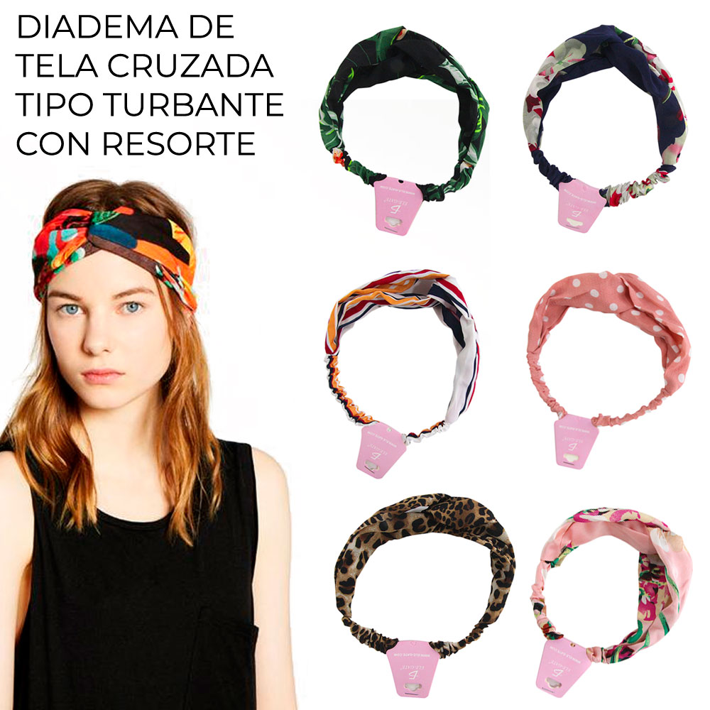 Diadema de Tela Cruzada Tipo Turbante con Resorte