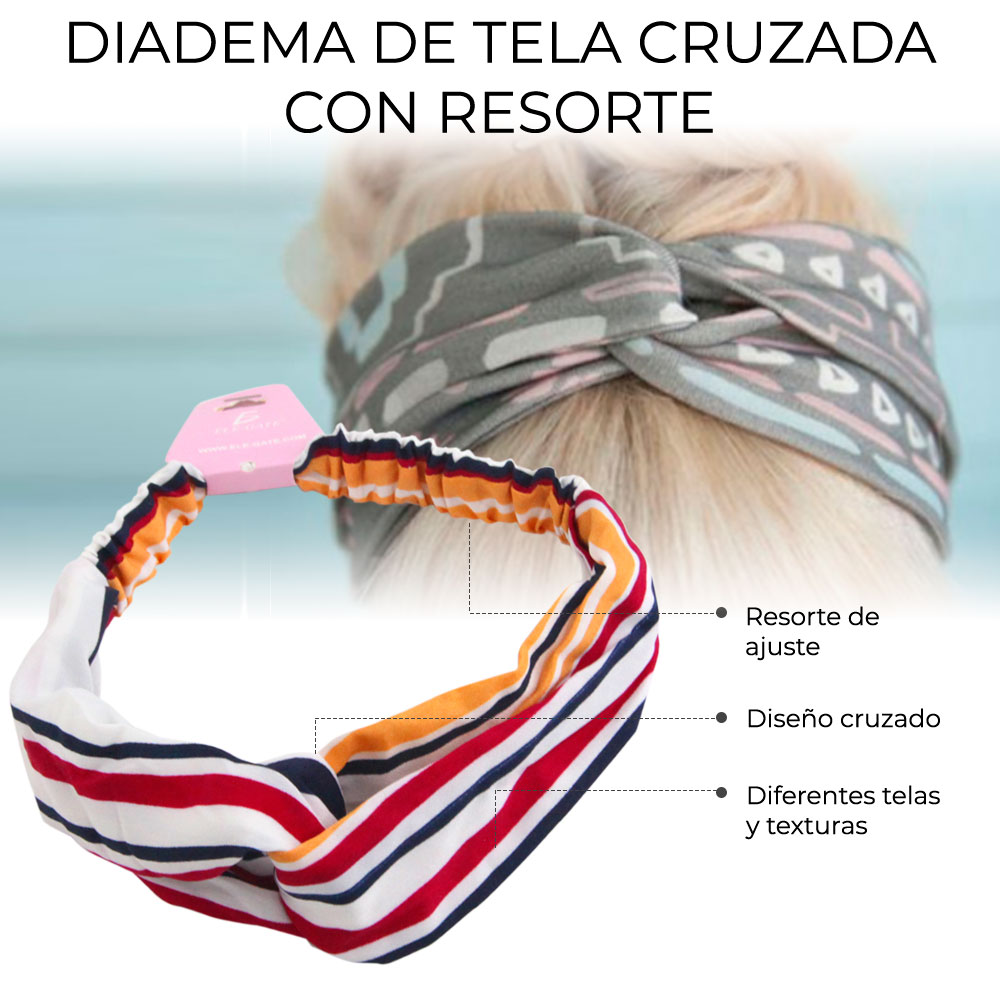 Diadema de Tela Cruzada Tipo Turbante con Resorte