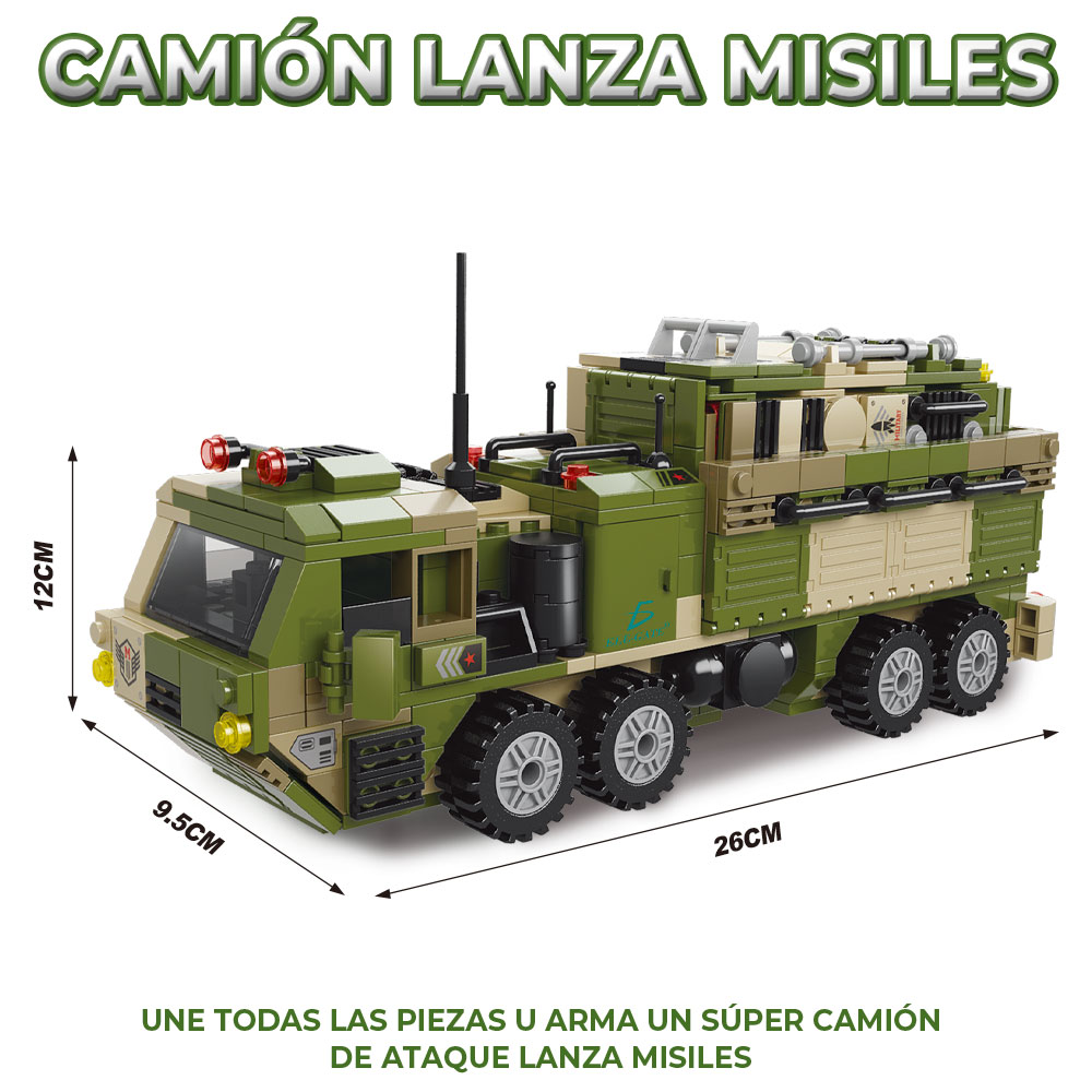 Juguete de Bloques Batallón de Combate Tanque Y Camión Lanza Misiles 853 PZS