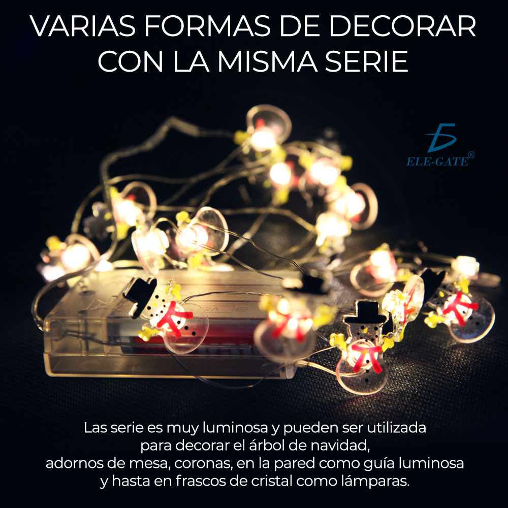 20 Focos Luz Led De Muñeco Nieve Navidad Decoración 2mt