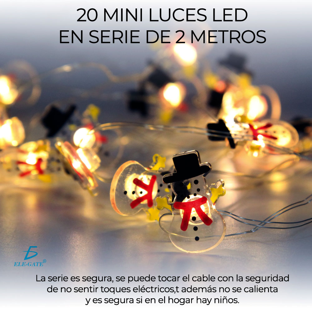 20 Focos Luz Led De Muñeco Nieve Navidad Decoración 2mt
