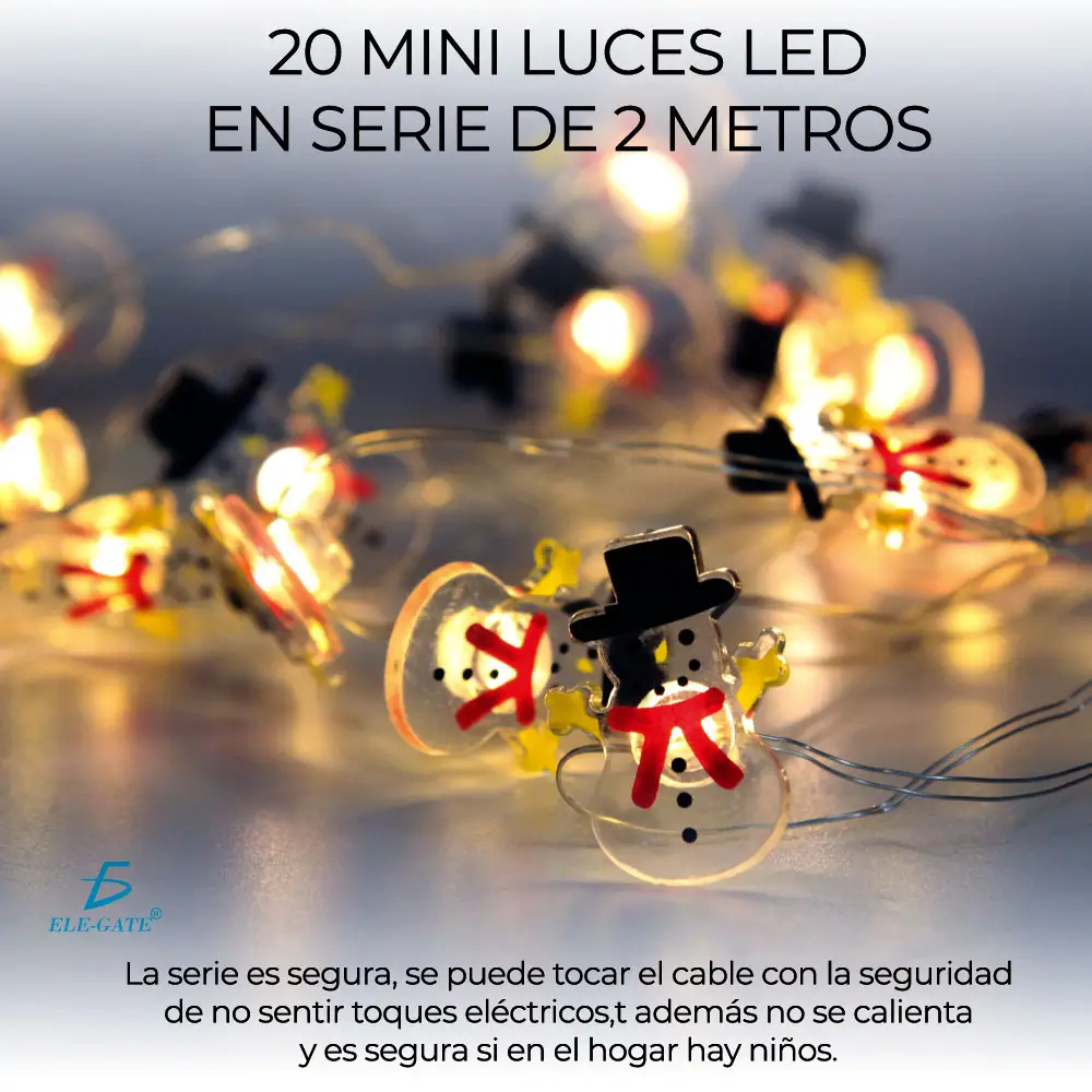 20 Focos Luz Led De Muñeco Nieve Navidad Decoración 2mt