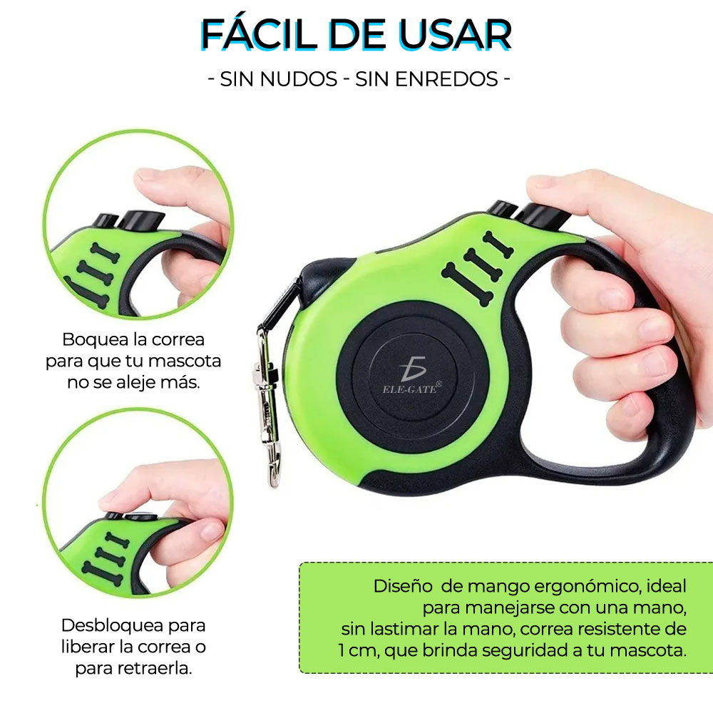 Correa Retractil Para Perros Y Mascotas Mediana 3mts