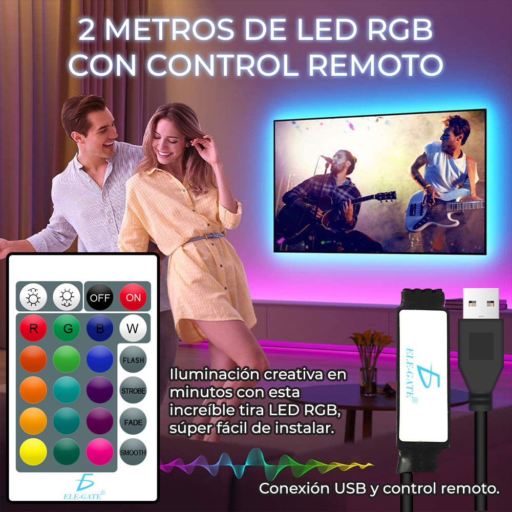 Tira de Luz Led RBG 5050 Con Control de 2 Metro