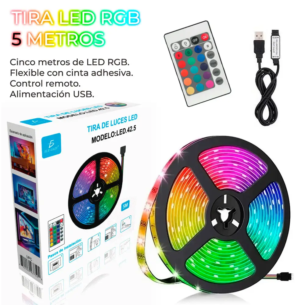Tira de Luz Led RBG 5050 Con Control de 5 Metro - Imagen 3
