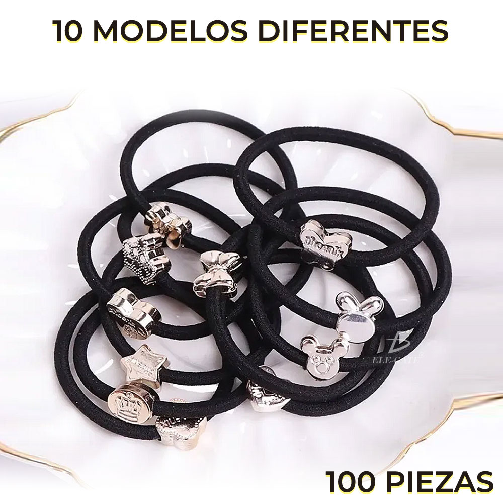 100 Ligas Donas Elásticas para Cabello con Bisutería