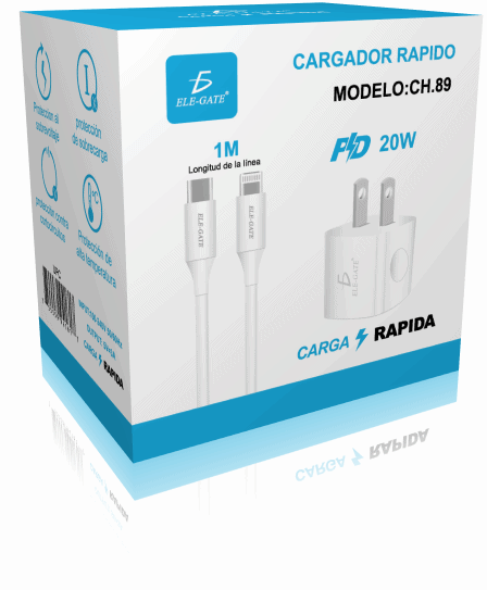 Kit de Cargador y Cable iPhone de Carga Rápida PD Tipo-C a Lightning USB 20W - Image 4