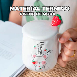 Taza de Cerámica Con Dibujo de Ratón Tapa Y Agitador