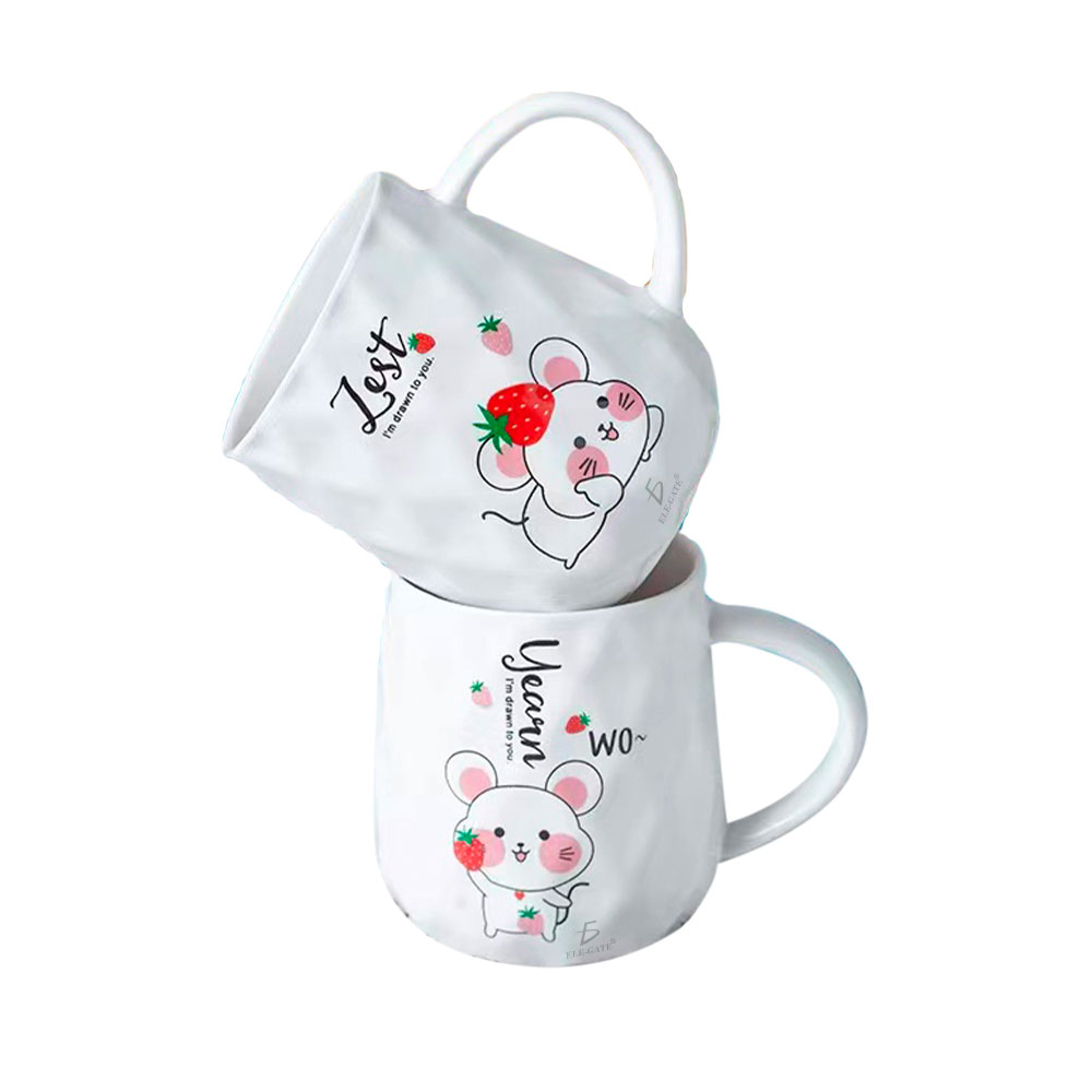 Taza de Cerámica Con Dibujo de Ratón Tapa Y Agitador - Image 5