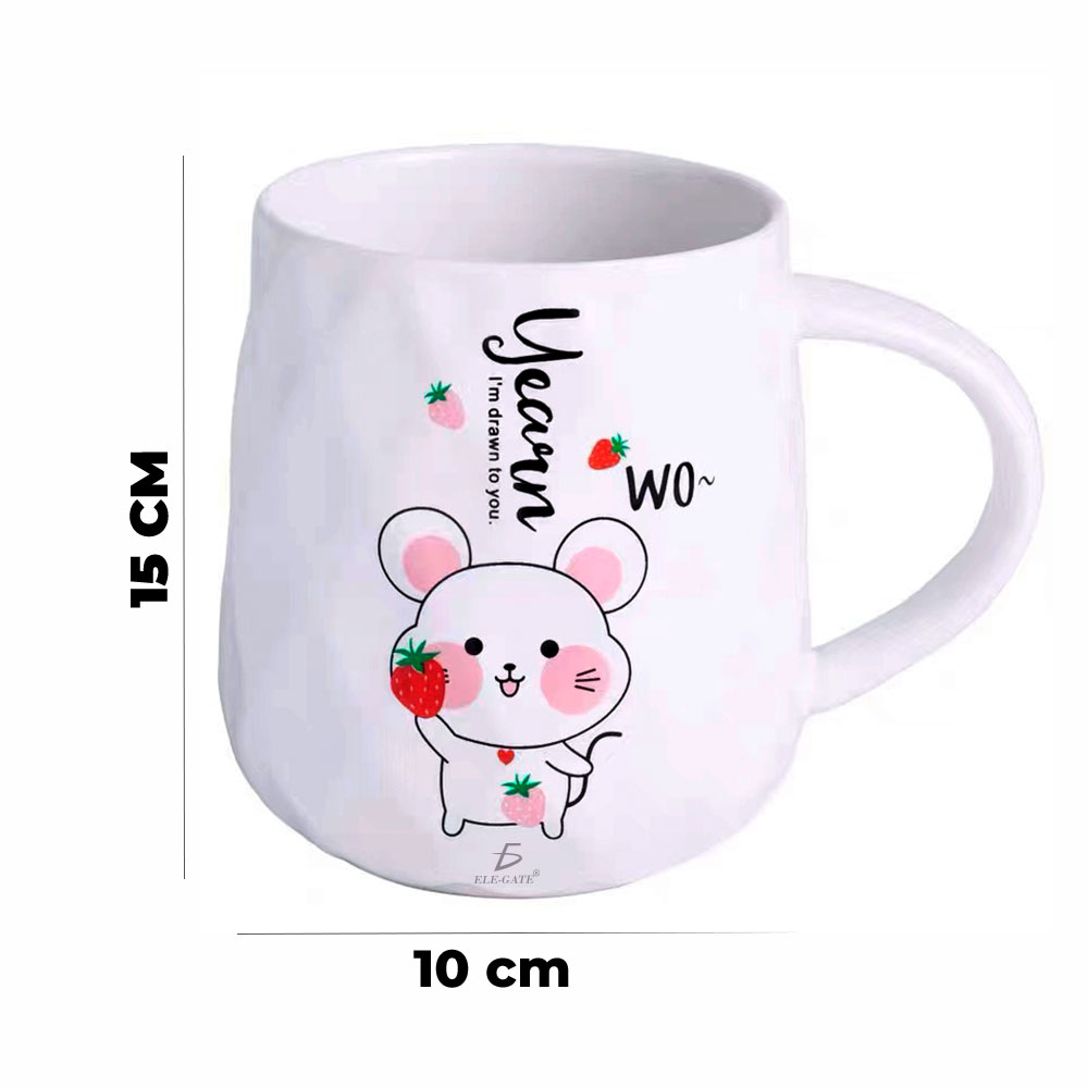 Taza de Cerámica Con Dibujo de Ratón Tapa Y Agitador - Image 3