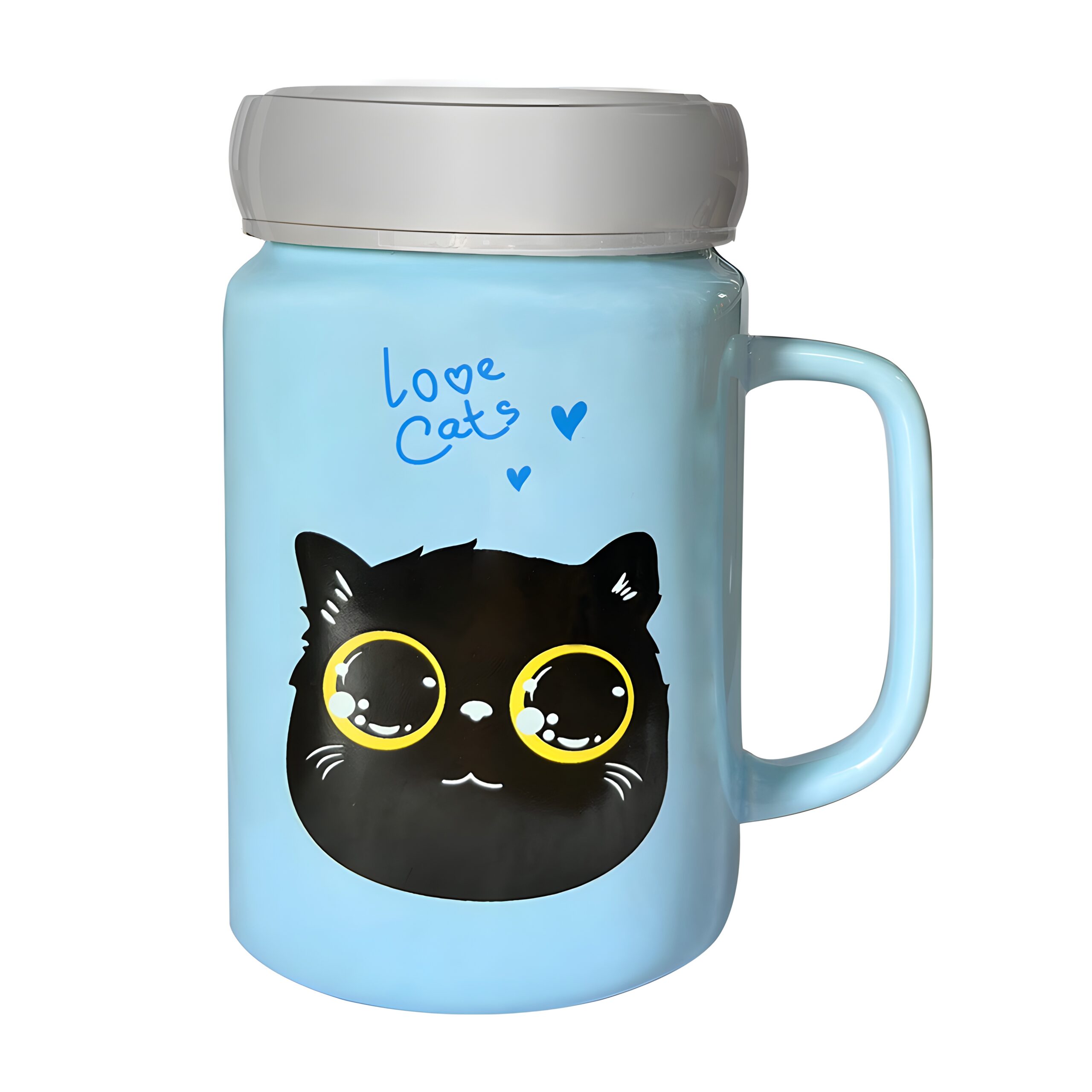 Taza de Cerámica Con Tapa Metálica Y Tipo Espejo Dibujo De Gatito - Image 2