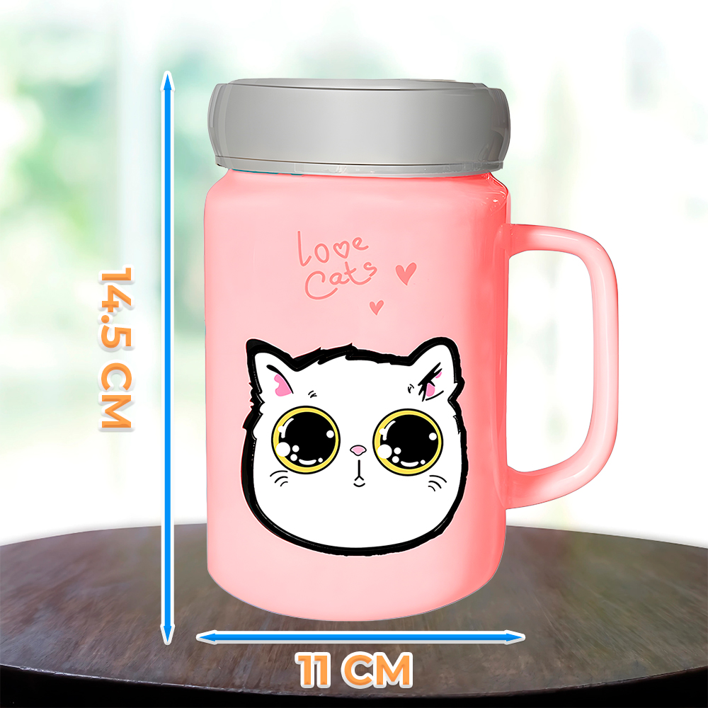 Taza de Cerámica Con Tapa Metálica Y Tipo Espejo Dibujo De Gatito - Image 4