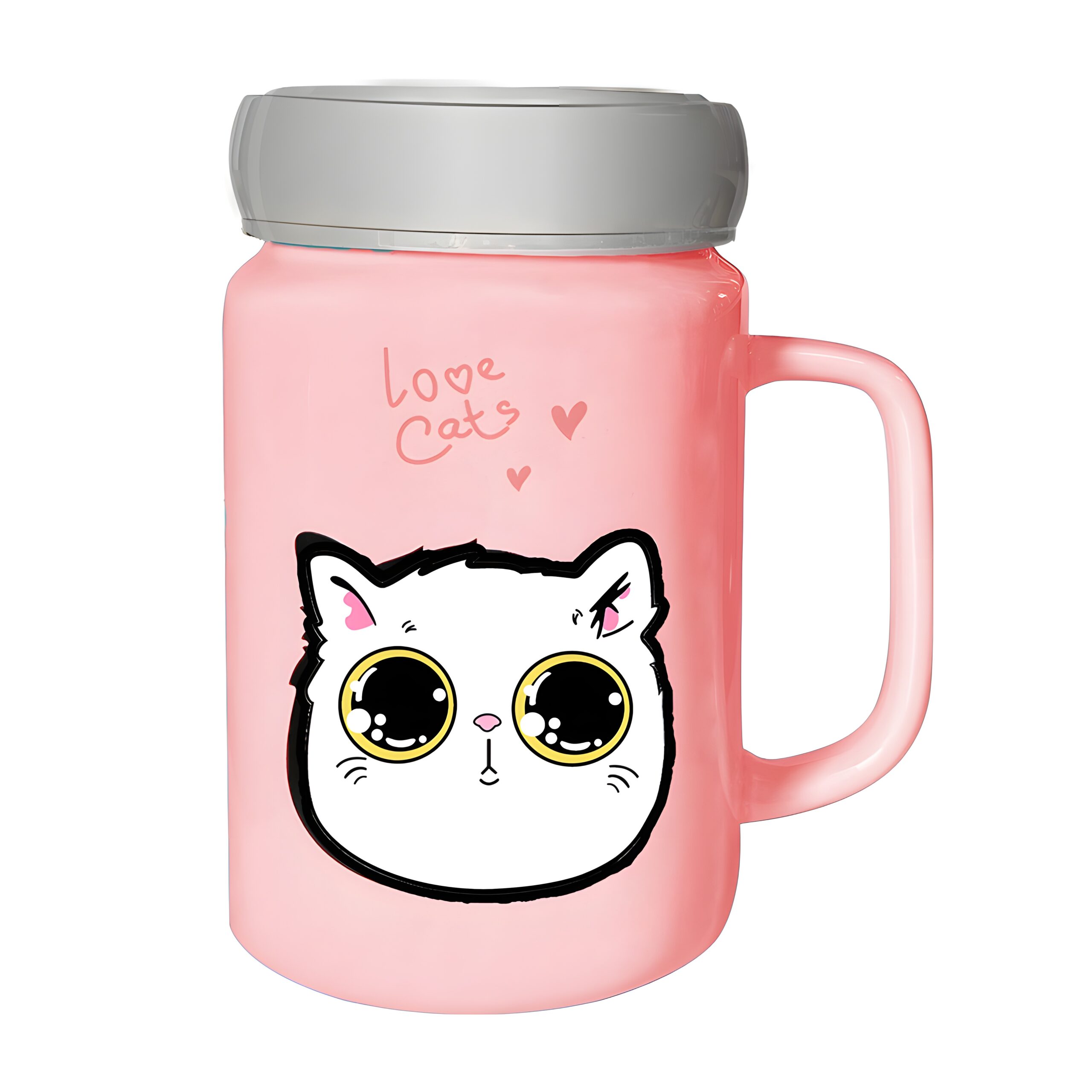 Taza de Cerámica Con Tapa Metálica Y Tipo Espejo Dibujo De Gatito - Image 3