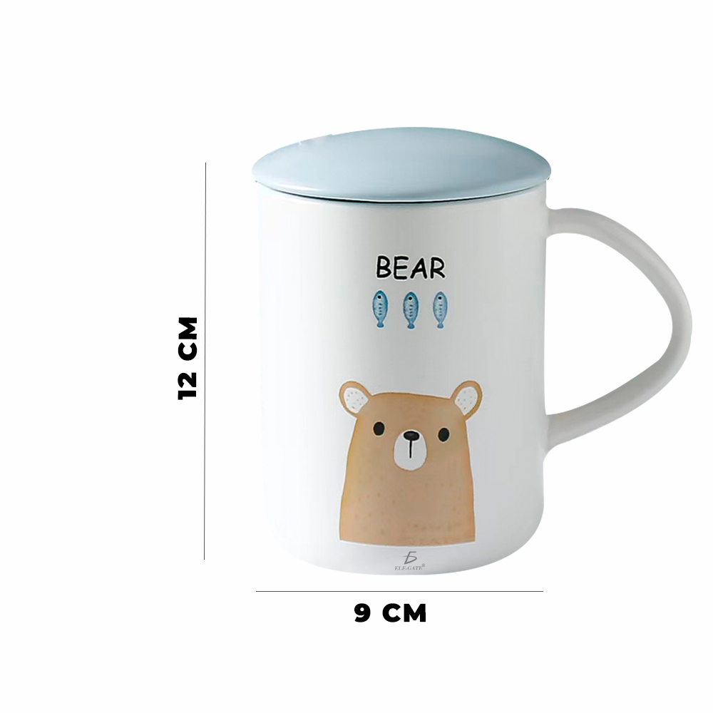 Taza de Cerámica Con Dibujos De Animalitos Con Tapa Y Cuchara - Image 3