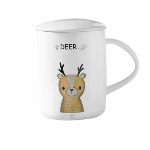 Taza de Cerámica Con Dibujos De Animalitos Con Tapa Y Cuchara