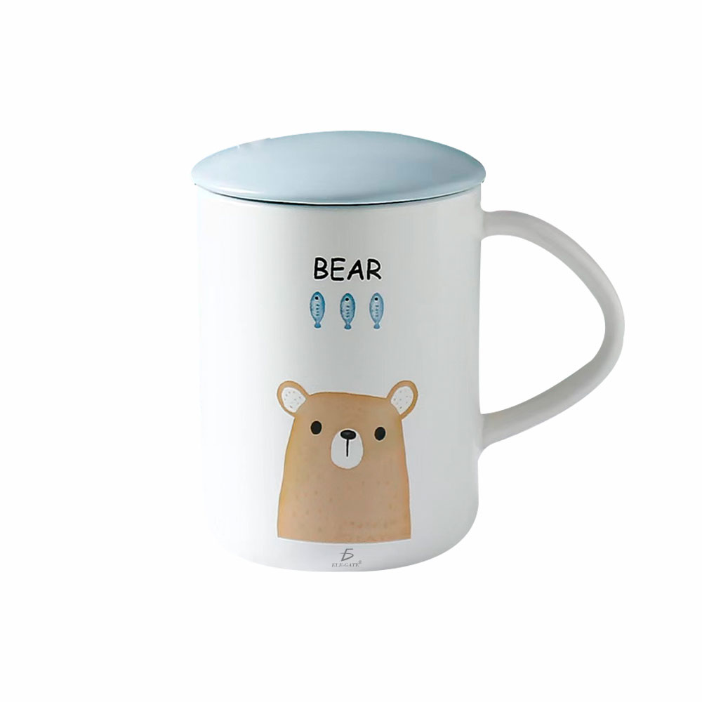 Taza de Cerámica Con Dibujos De Animalitos Con Tapa Y Cuchara - Image 2