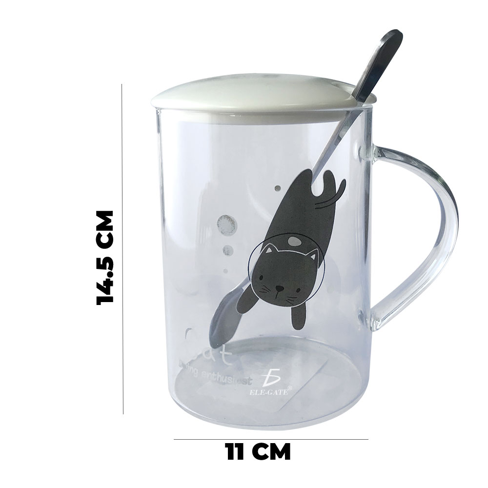 Taza de Cristal Con Animalitos Diseños Divertidos Con Tapa Y Cuchara - Image 2