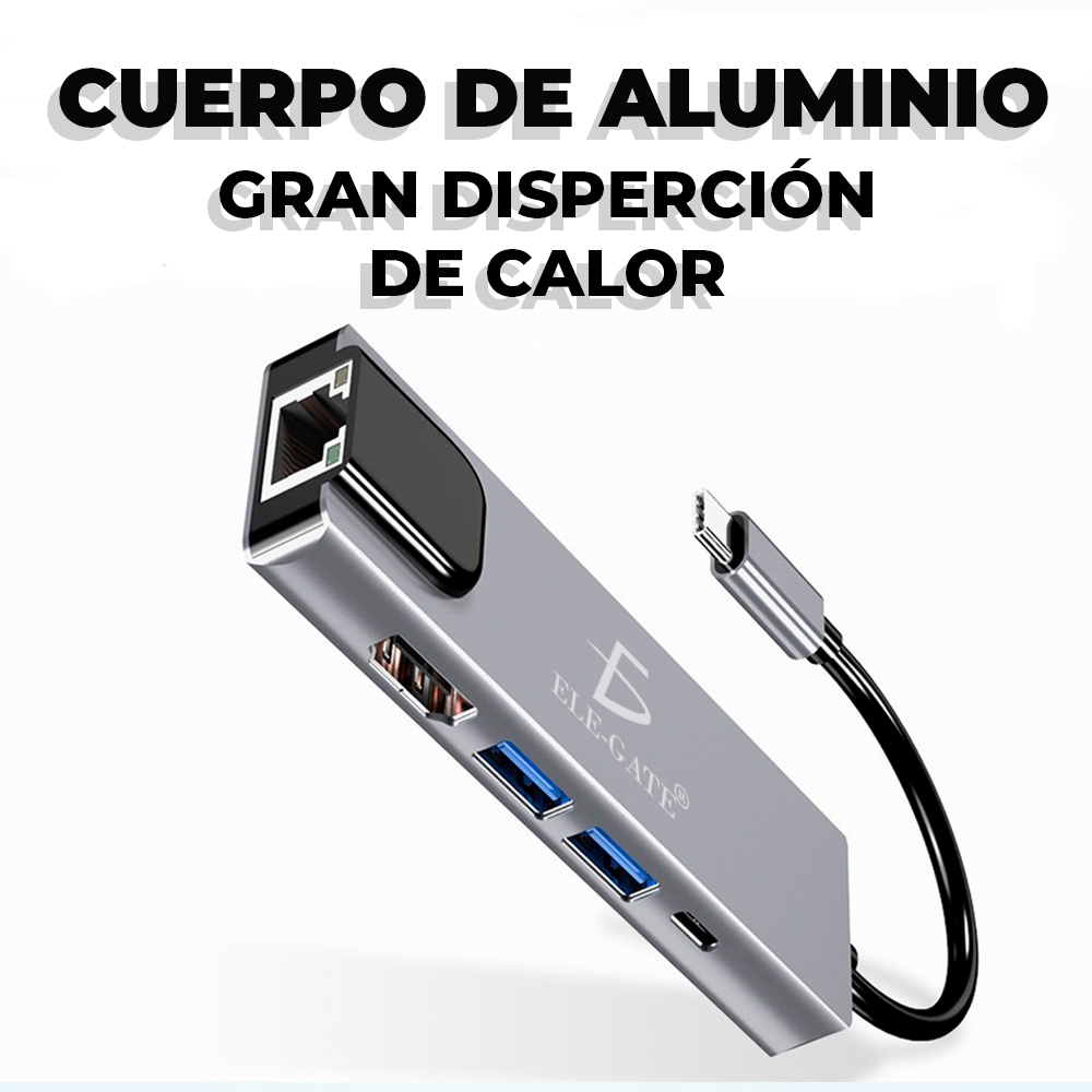 Adaptador con 5 puertos y salida tipo-c Con Cargar Rapida 100W - Image 4