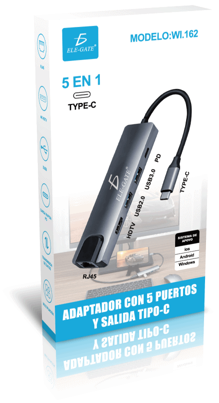 Adaptador con 5 puertos y salida tipo-c Con Cargar Rapida 100W - Image 6