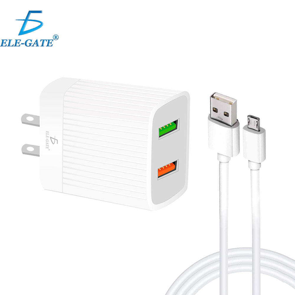 Cargador QC 3.0 Rápido para Celular Android 2 USB 2.4A 24W Con Cable de Micro V8