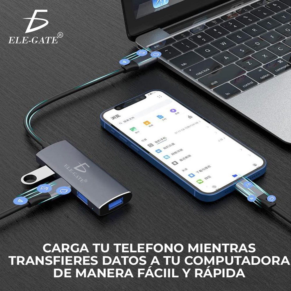 Adaptador Usb C Hub Usb 3.0 4 Puertos Tipoc Para Celular Andorid Laptop Windows Y Mac - Image 3