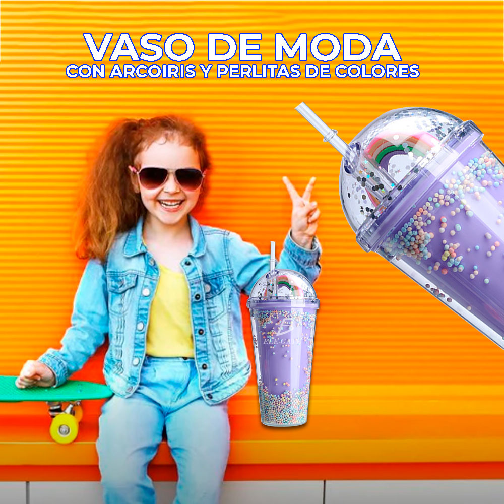 Vaso Fiesta Luz Led Arcoiris Termico Acrílico 500ml - Image 2