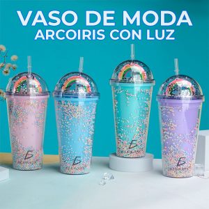 Vaso Fiesta Luz Led Arcoiris Termico Acrílico 500ml