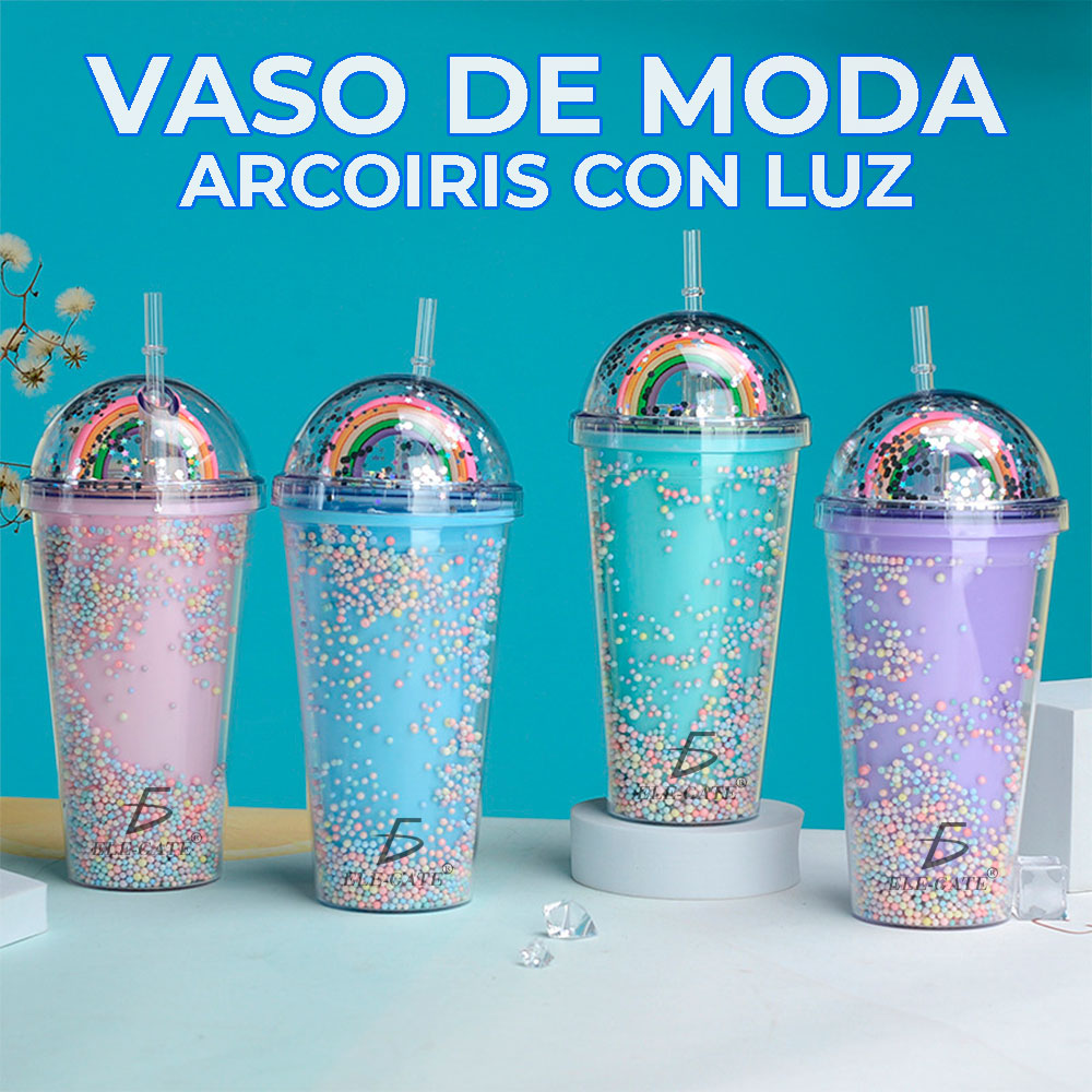Vaso Fiesta Luz Led Arcoiris Termico Acrílico 500ml