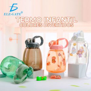 Botella Deportiva Con Stickers popote tapa Asa y correa 1.3 Litros