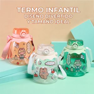 Botella Deportiva Con Medidor Motivacional con Stickers popote tapa correa  1.3 Litros