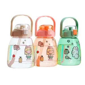 Botella Deportiva Con Medidor Motivacional con Stickers popote tapa correa 1.3 Litros