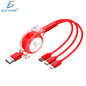 Cable Retráctil 3 En 1 Conector Lightning Micro Usb Y Tipo C