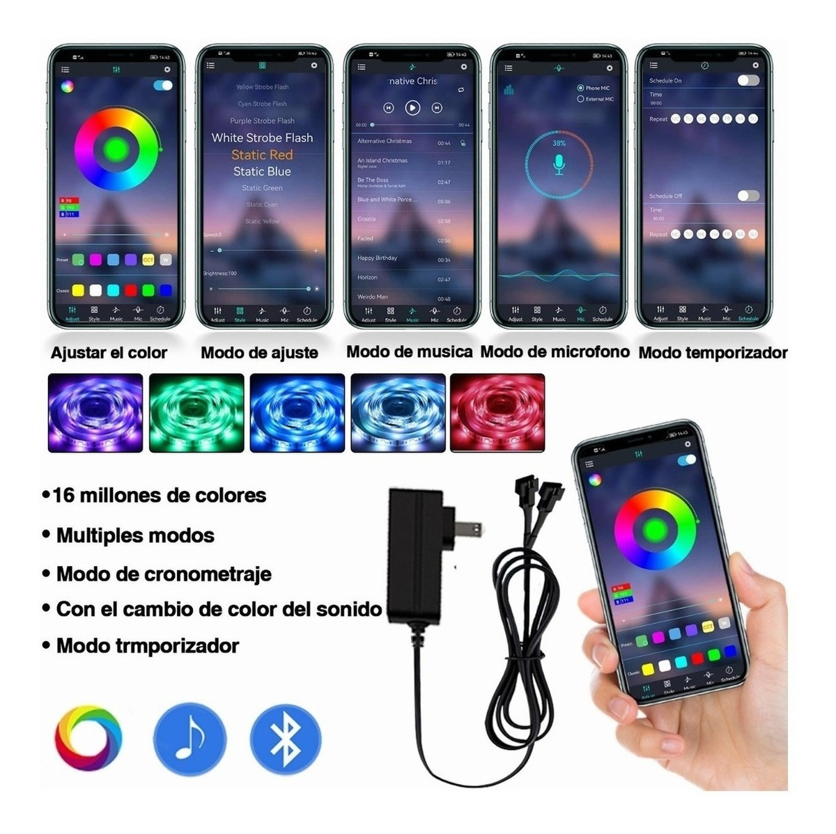 Tira De Luces Led App Bluetooth Control 5050 Rgb 10m - Image 2